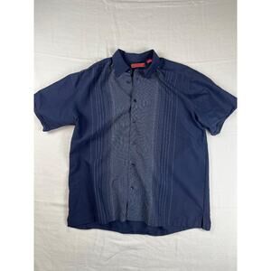 Havenera Vintage Men's Button Up Shirt Large Navy Blue Geometric Print
